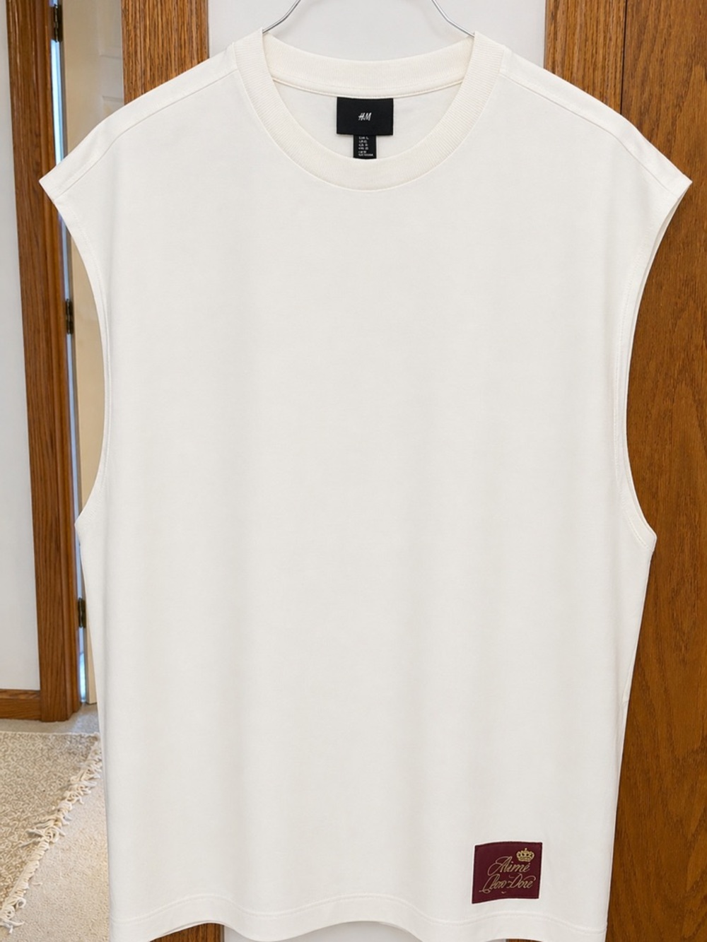 H&M Cream Sleeveless Muscle Tee with Logo Patch